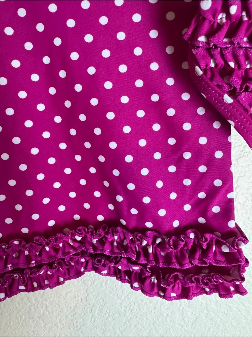 RuffleButts Magenta Polka Dot Ruffle Swimsuit Set Size 3-6 M